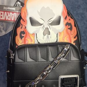 Marvel Skull Flame Black Faux Leather Mini Backpack